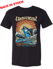 Load image into Gallery viewer, Stick Figure collaboration "Wishin I was Fishin" T-shirt (Black)